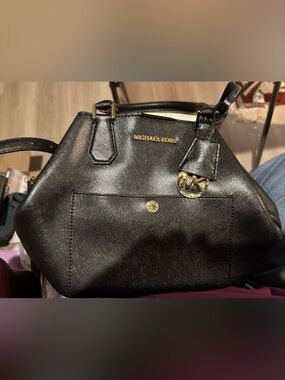 Michael Kors Black Saffiano Leather Dome Satchel with MK Charm